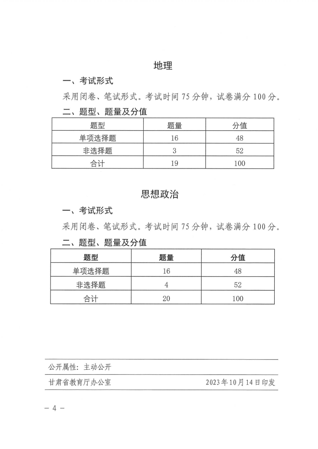 关注高考！2024年甘肃省普通高中学业水平选择性考试试卷结构公布